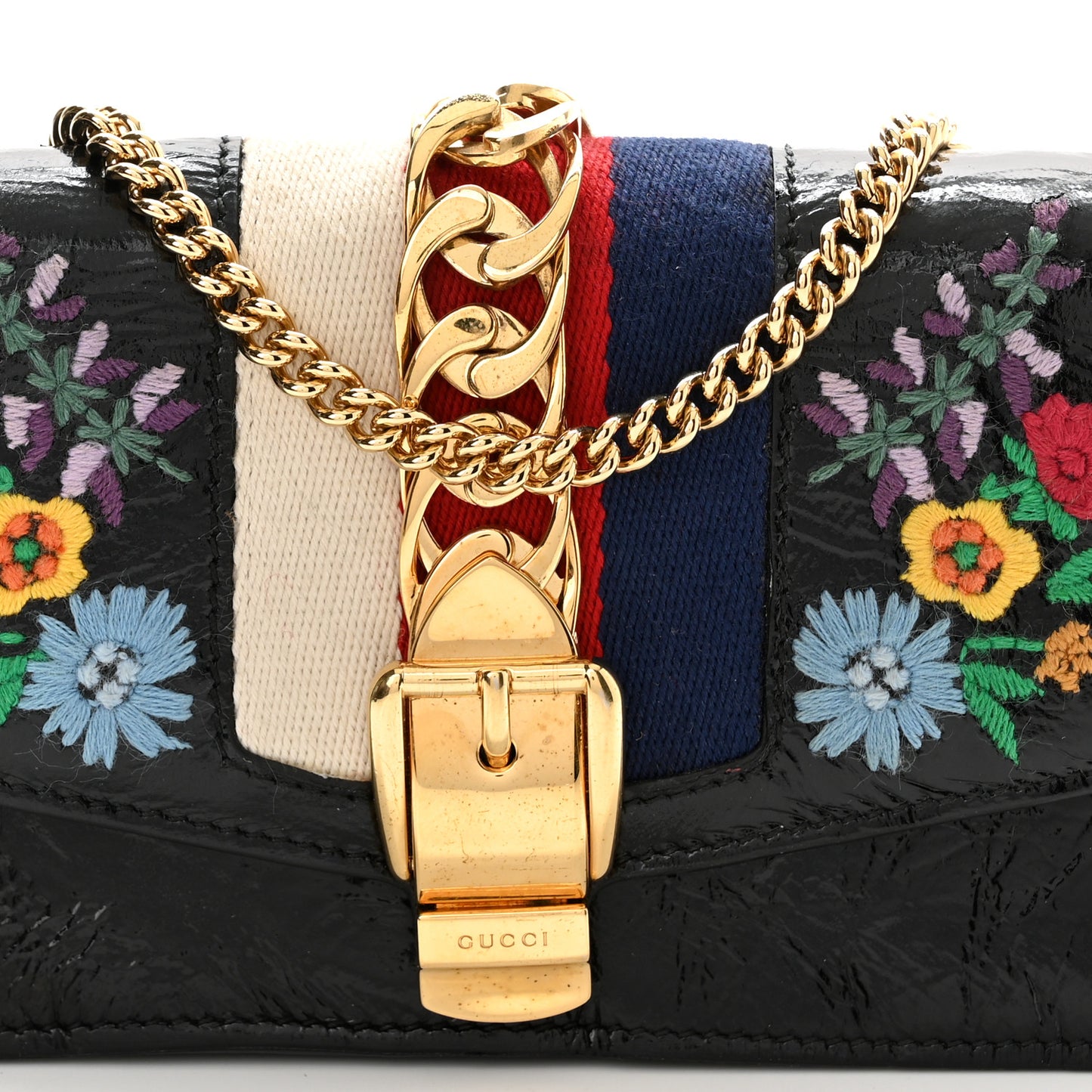 Calfskin Embroidered Super Mini Chain Shoulder Sylvie Shoulder Bag Black