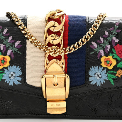 Gucci Calfskin Embroidered Super Mini Chain Shoulder Sylvie Shoulder Bag Black 8 of 10