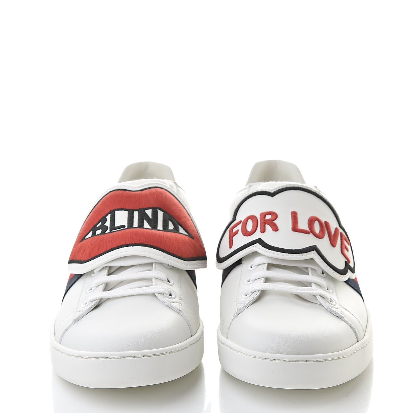 Calfskin Ayers Web Blind for Love Embroidered Womens Ace Sneakers 40.5 White