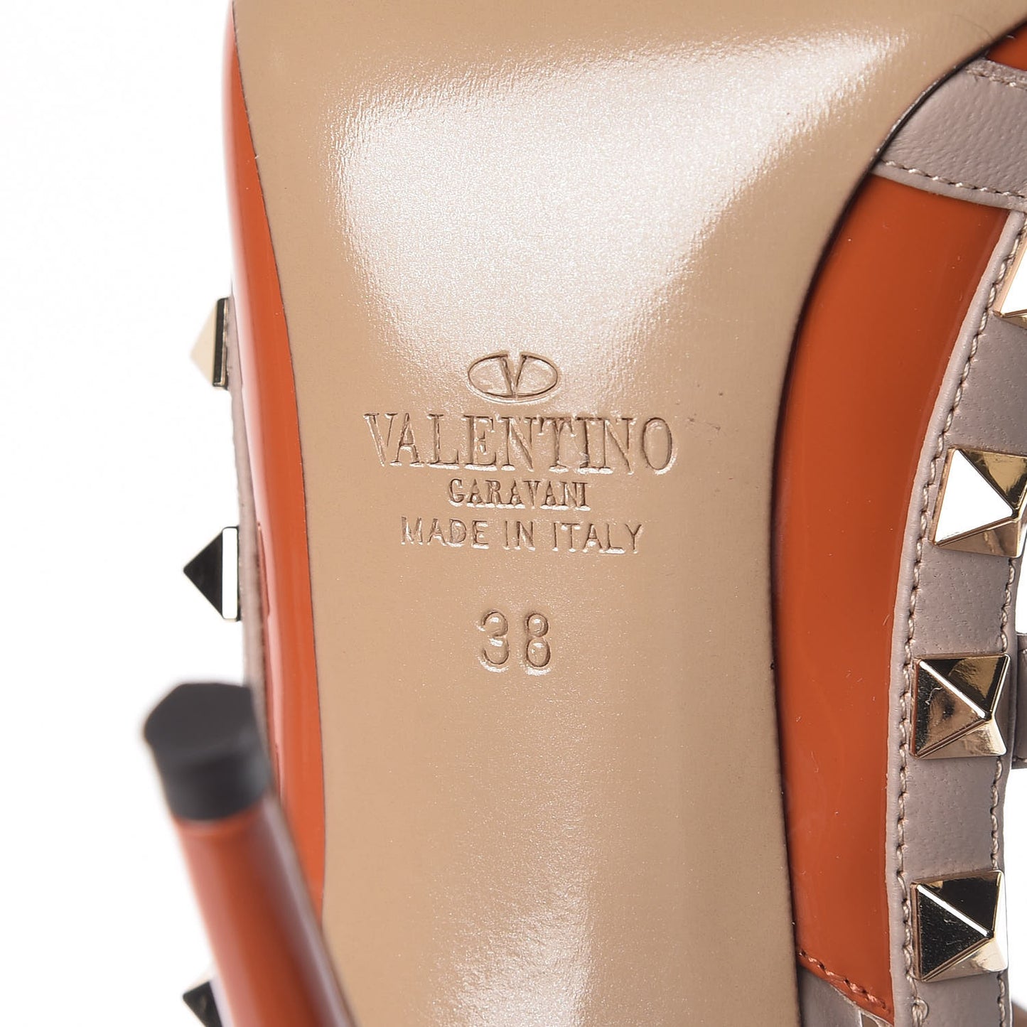 Patent Nappa Rockstud Ankle Strap 100mm Pumps 38 Orange Poudre