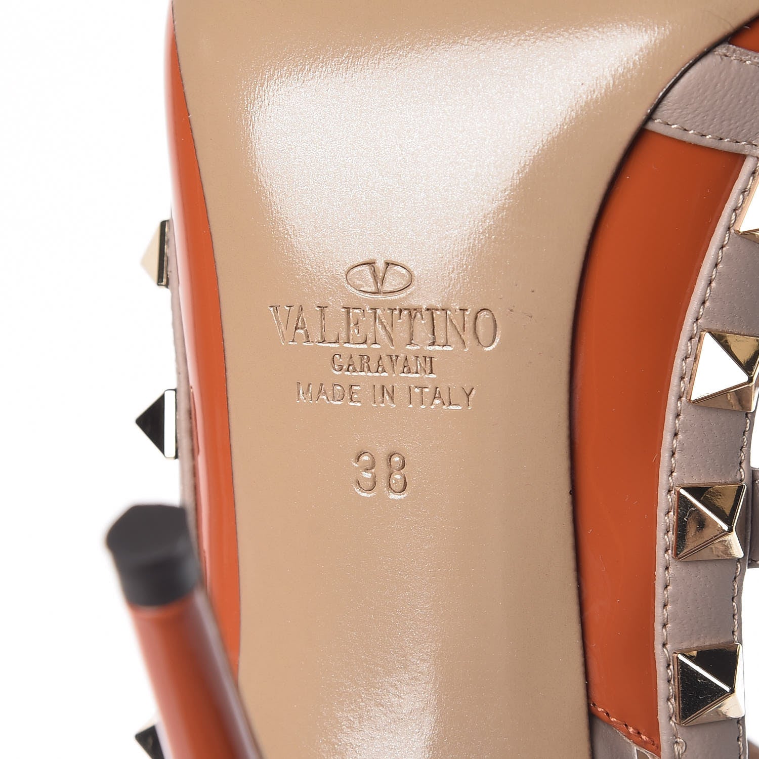 Valentino Garavani Patent Nappa Rockstud Ankle Strap 100mm Pumps 38 Orange Poudre 8 of 9