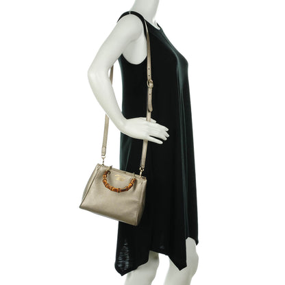 Gucci Metallic Calfskin Mini Bamboo Shopper Tote Golden Beige 2 of 7