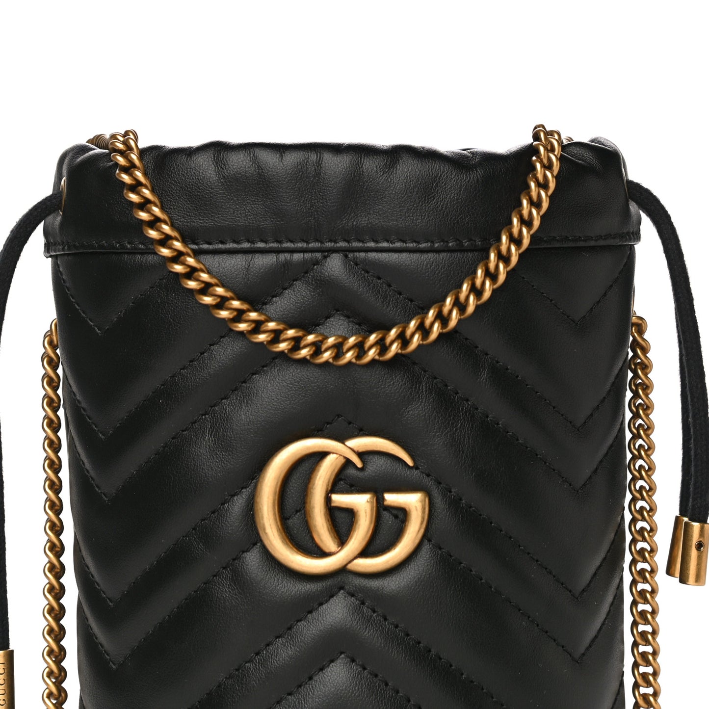 Calfskin Matelasse Mini GG Marmont 2.0 Bucket Bag Black