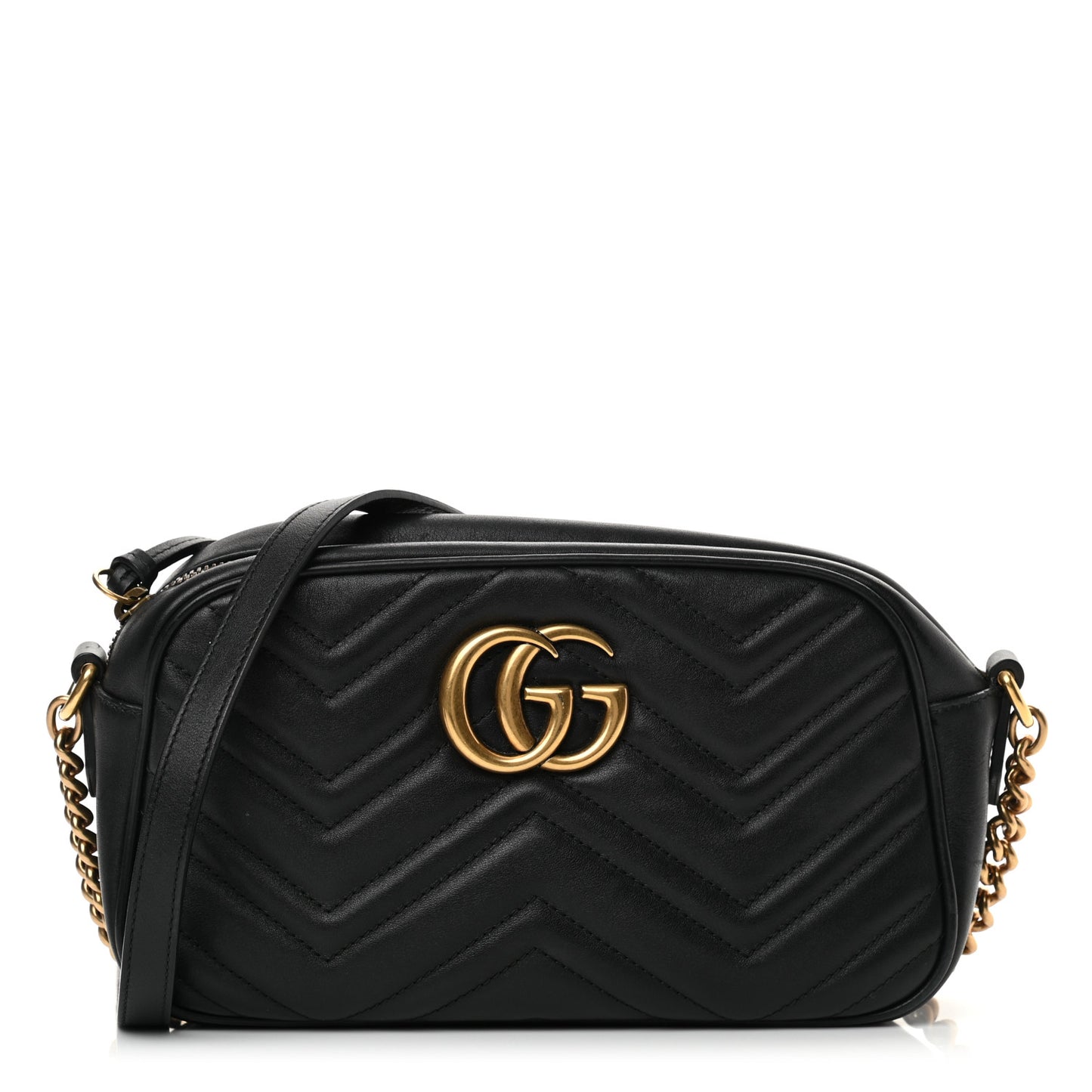 Calfskin Matelasse Small GG Marmont Chain Shoulder Bag Black
