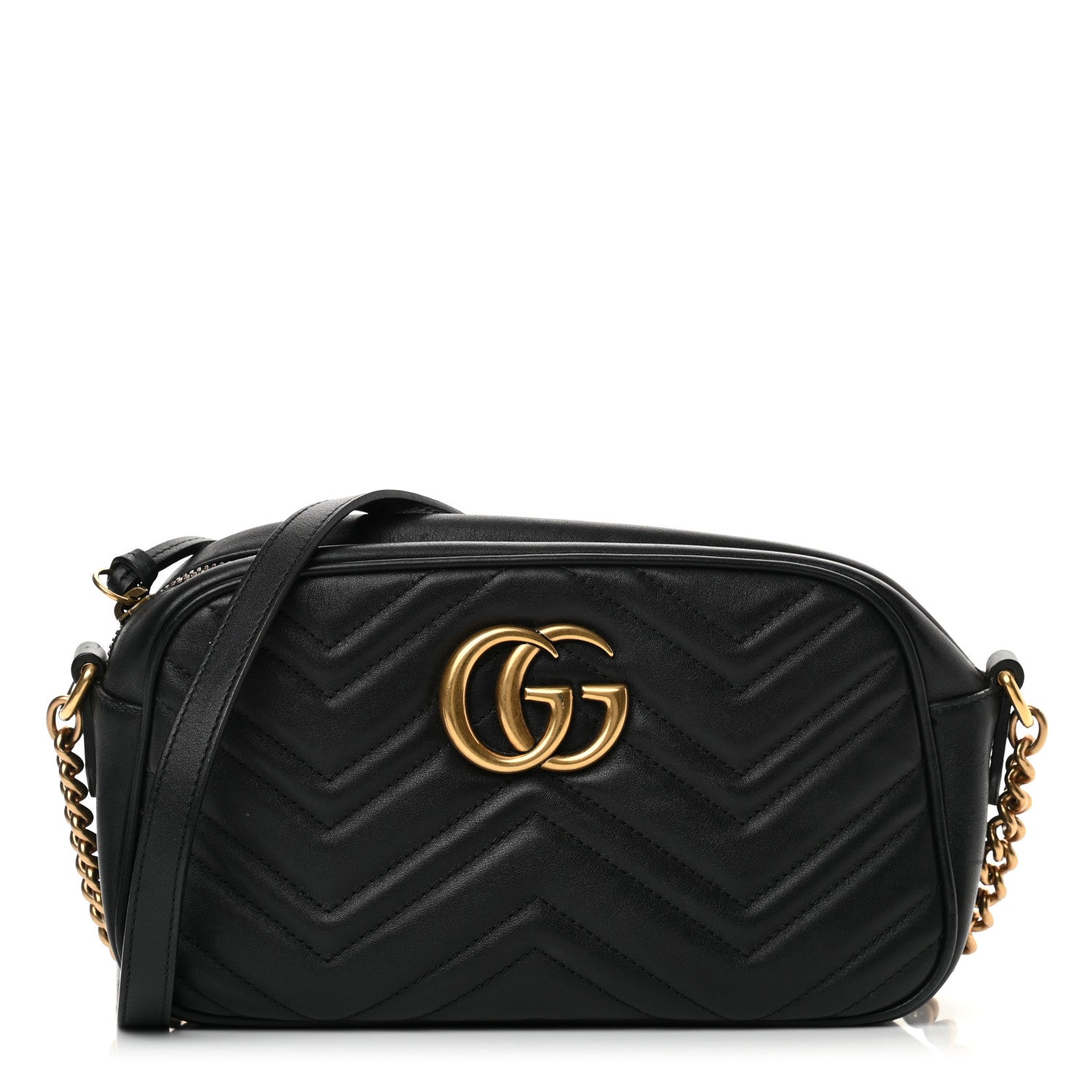 Gucci Calfskin Matelasse Small GG Marmont Chain Shoulder Bag Black 1 of 16