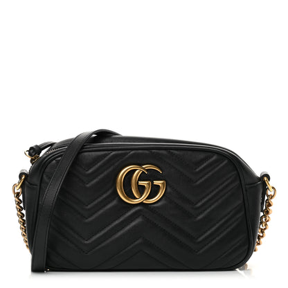 Gucci Calfskin Matelasse Small GG Marmont Chain Shoulder Bag Black 1 of 16