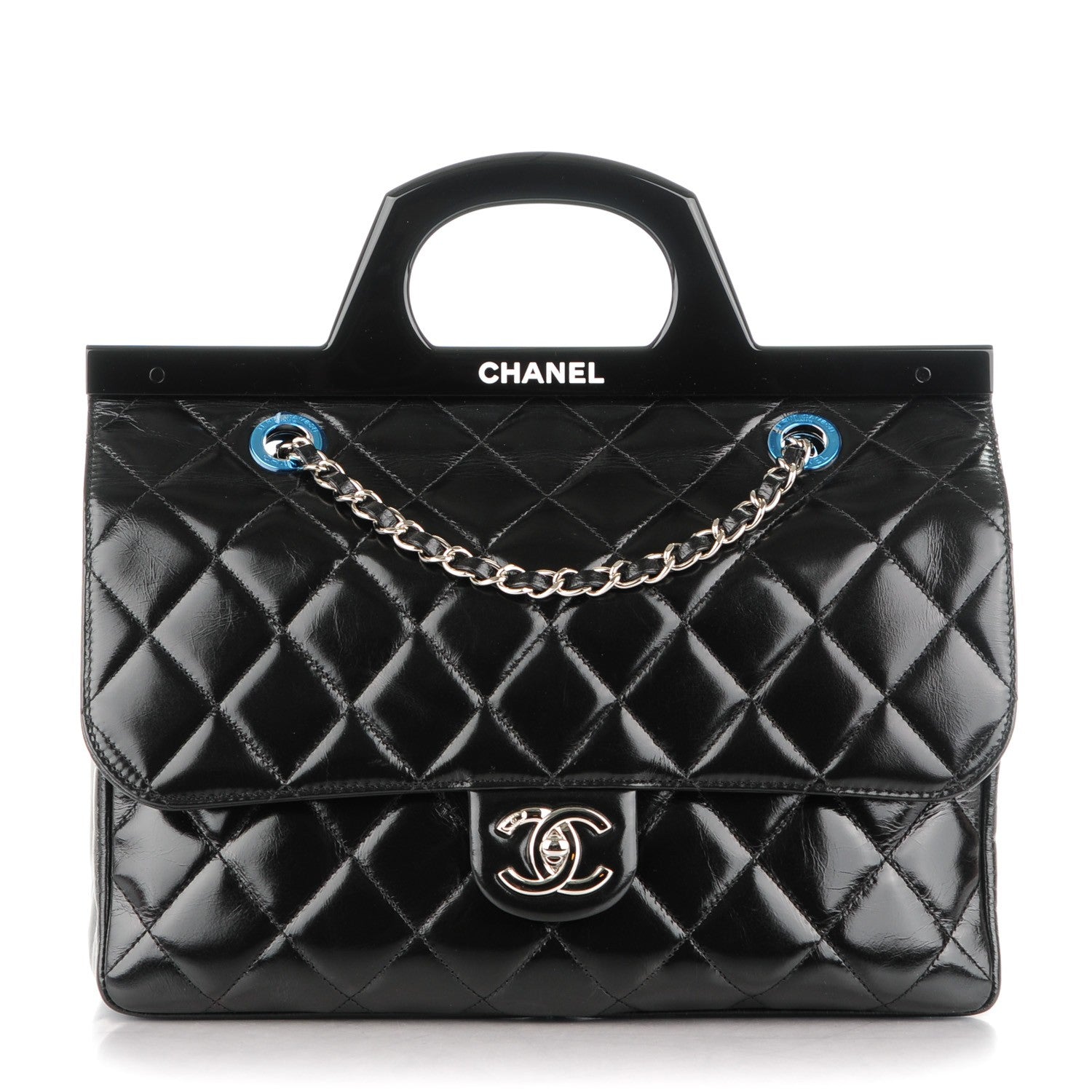 Chanel Glazed Calfskin Quilted Small CC Delivery Tote Black 1 of 8