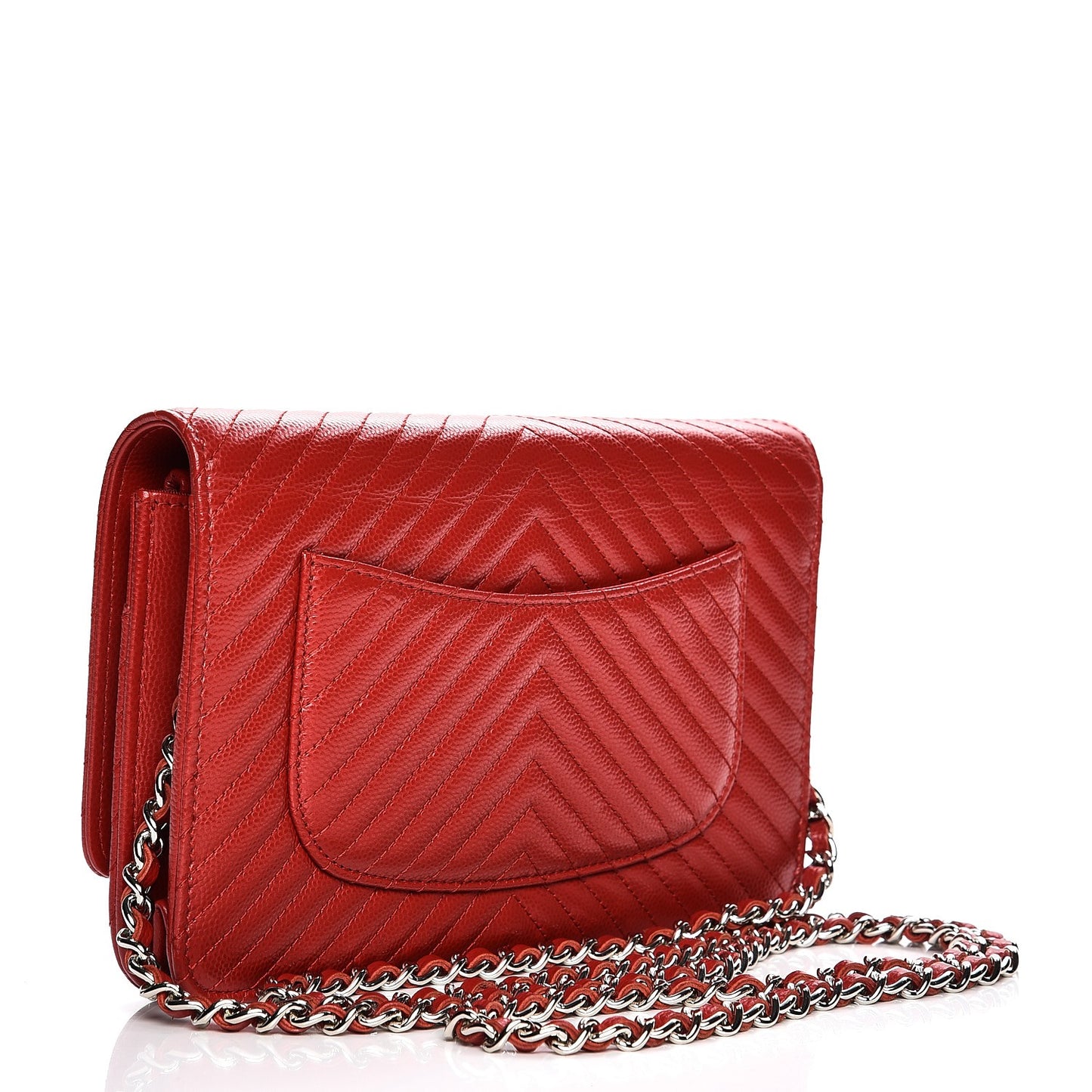 Caviar Chevron Quilted Wallet On Chain WOC Red