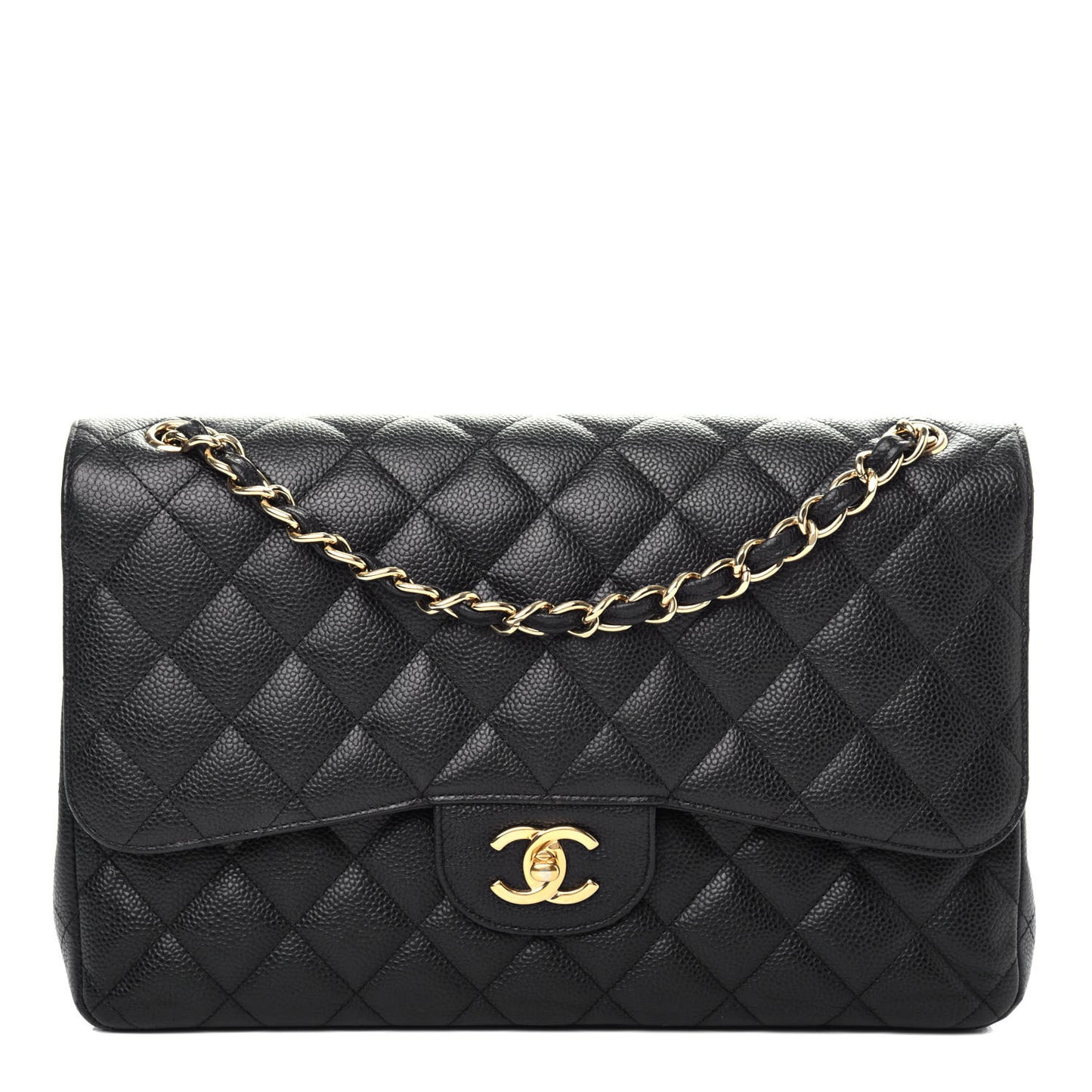 Caviar Quilted Jumbo Double Flap Black