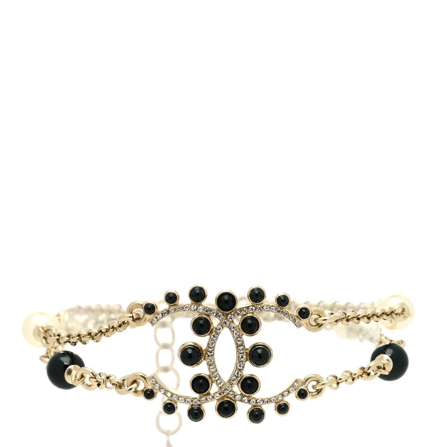 Chanel Crystal Enamel Pearl CC Bracelet Black Gold 1 of 3