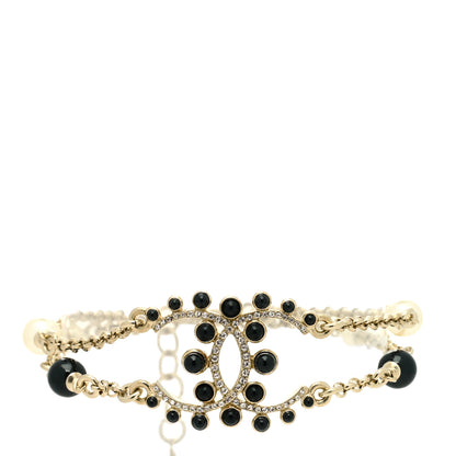 Chanel Crystal Enamel Pearl CC Bracelet Black Gold 1 of 3