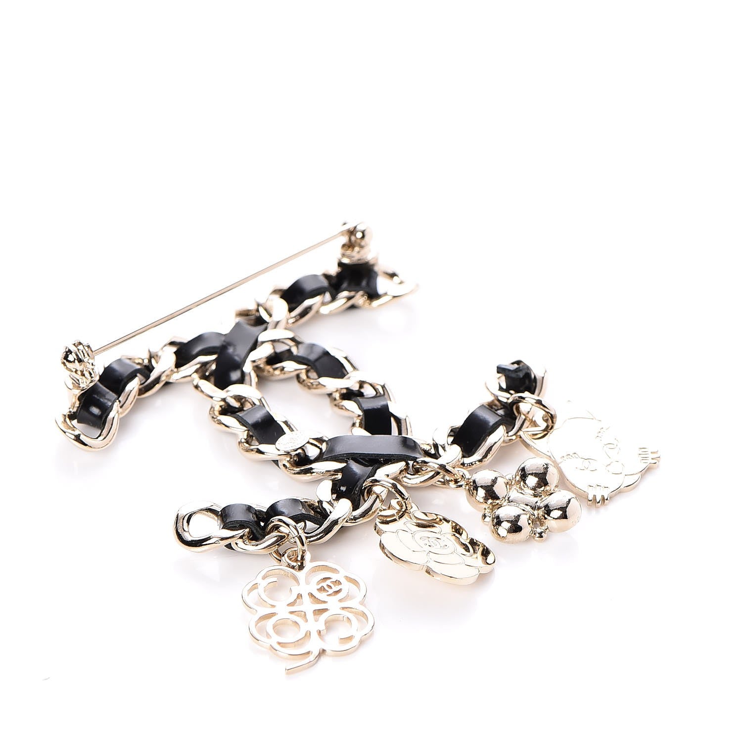Chanel Lambskin Crystal Chain CC Charms Brooch Black Gold 3 of 6