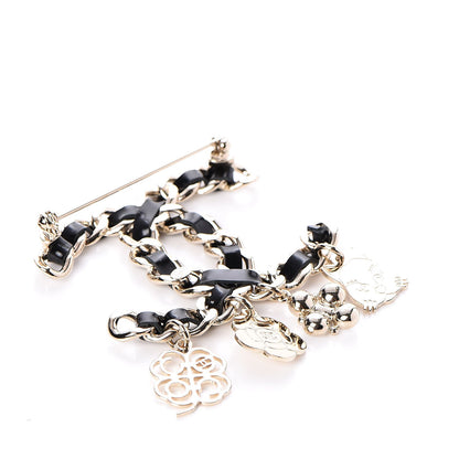 Chanel Lambskin Crystal Chain CC Charms Brooch Black Gold 3 of 6