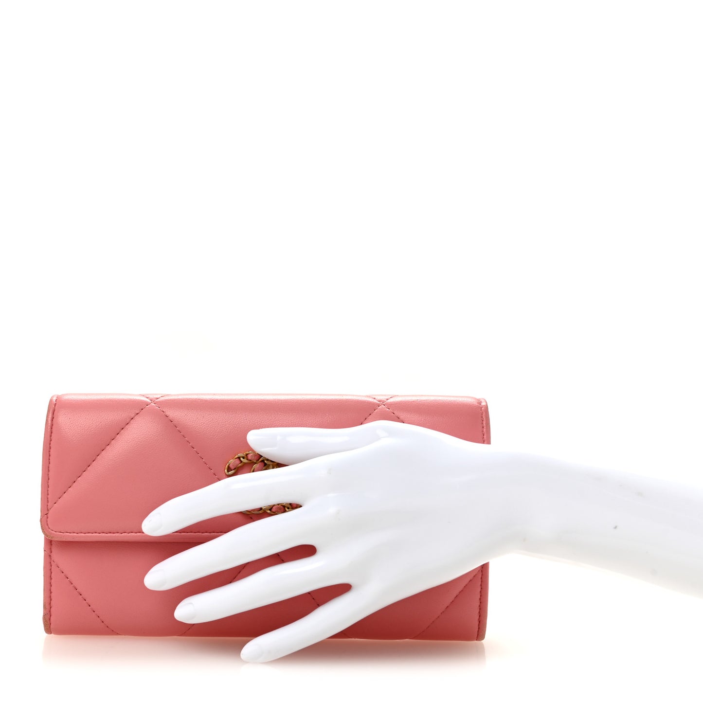 Lambskin Quilted Chanel 19 Flap Wallet Coral Pink