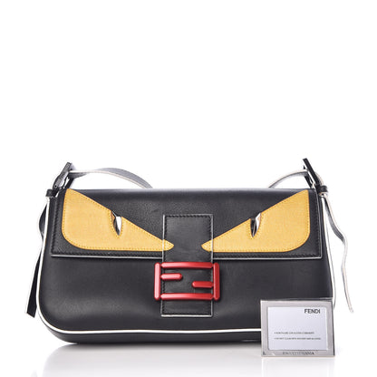 Fendi Vitello Dolce Elite Monster Eyes Bi-Color Baguette Black Yellow 3 of 12