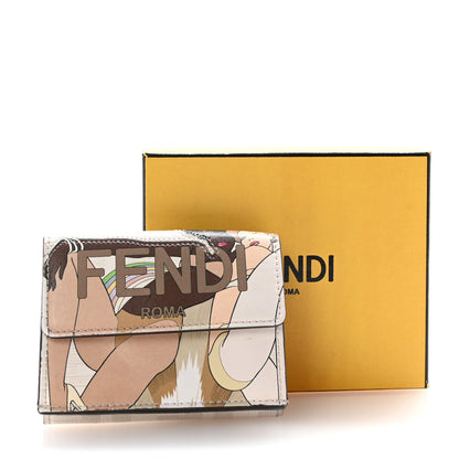 Fendi Glazed Fabric Vitello Liberty FF Logo Bikini Girls Inlay Fold Over Card Holder Wallet Bianco Perla Multicolor 8 of 8
