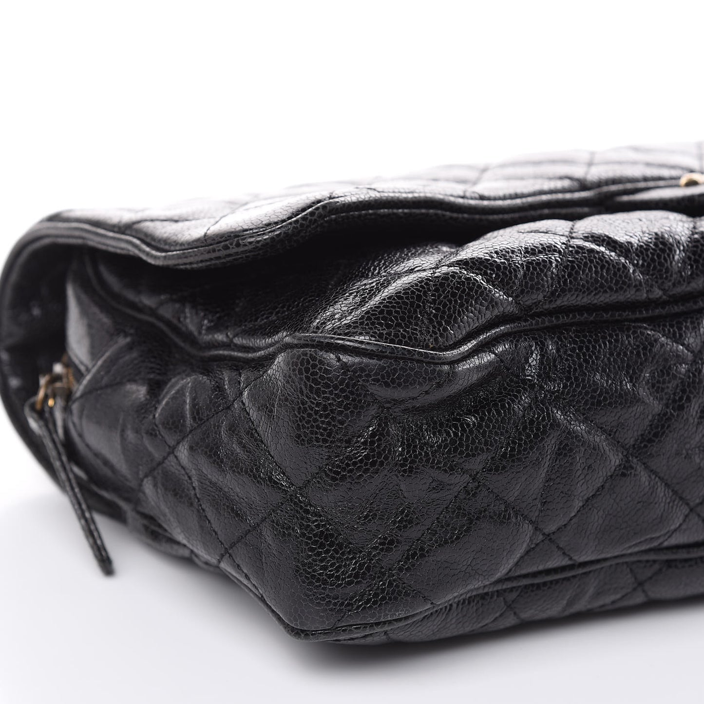 Crumpled Grained Calfskin Quilted Large Shiva Flap Black