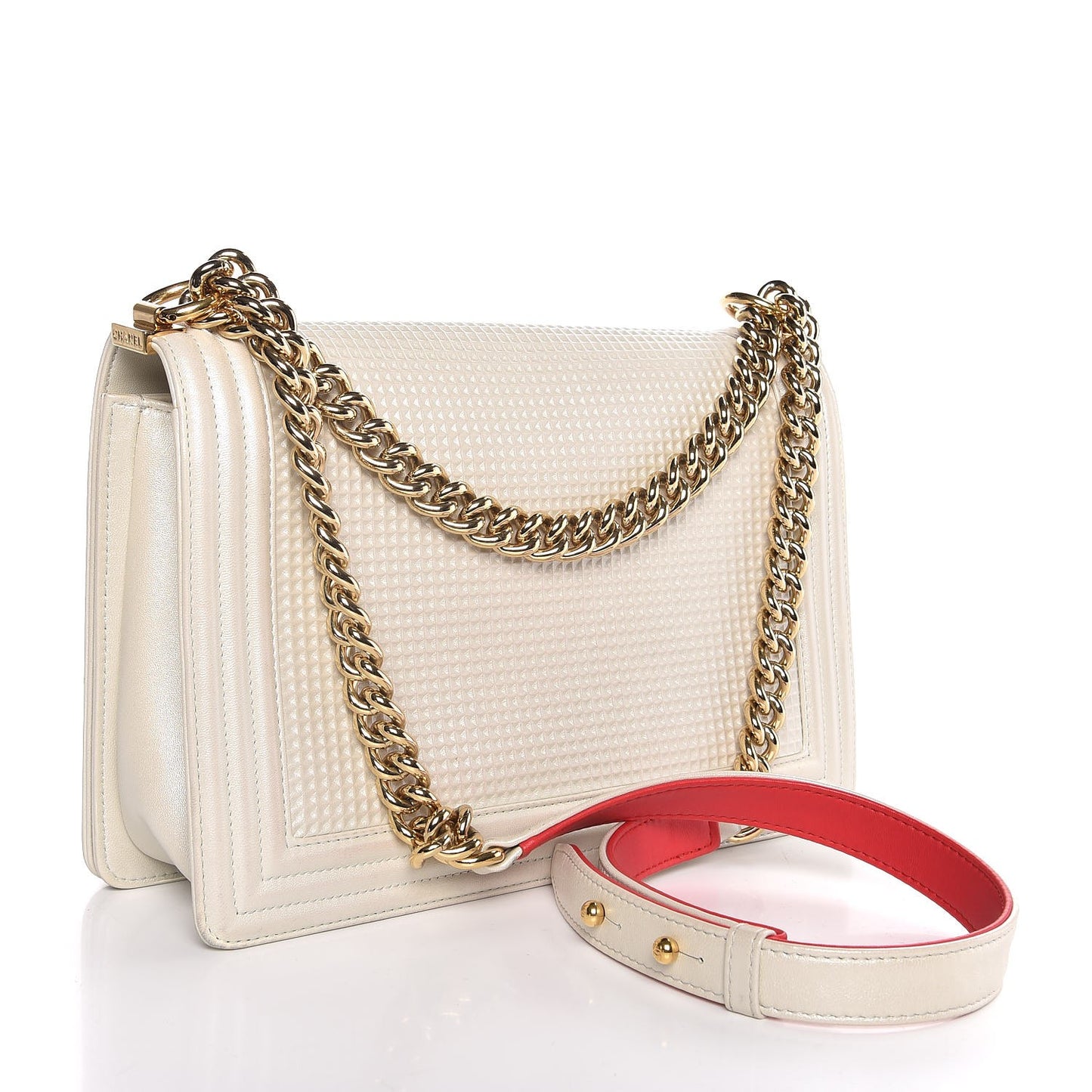 Lambskin Embossed New Medium Boy Cube Flap White