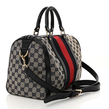 Gucci Monogram Selleria Calfskin Vintage Web Medium Boston Beige Blue 3 of 17