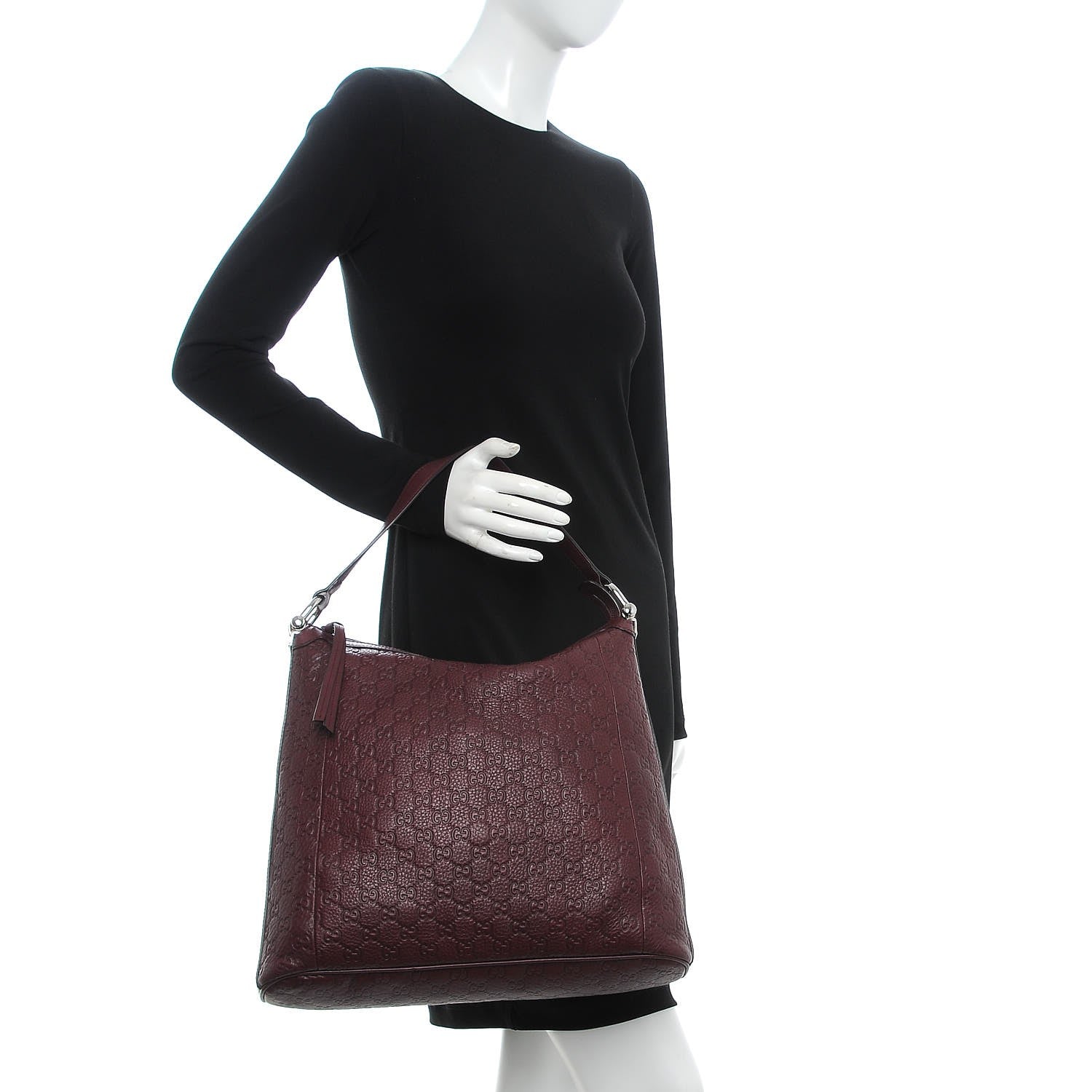 Gucci Guccissima Large Bamboo D-Ring Hobo Burgundy 2 of 7
