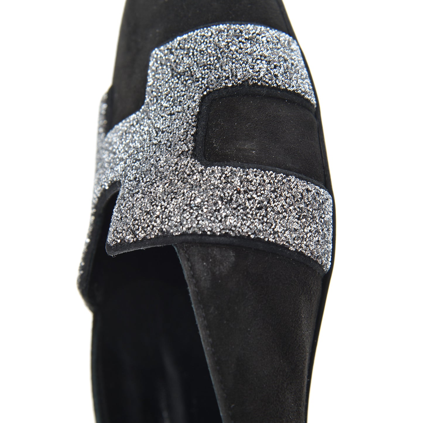 Suede Goatskin Crystal Roxane Mules 36.5 Gris Argente Black