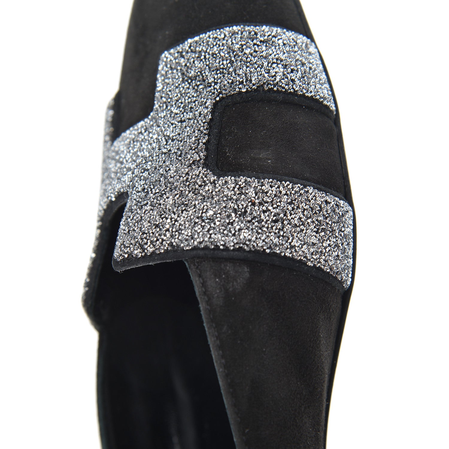 Hermes Suede Goatskin Crystal Roxane Mules 36.5 Gris Argente Black 10 of 15