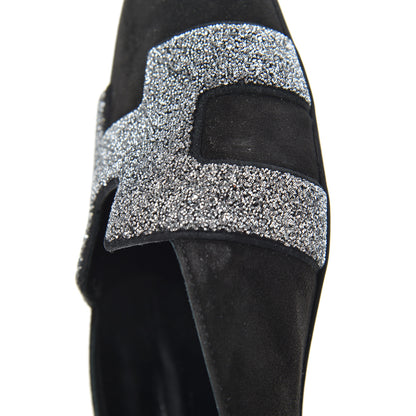 Hermes Suede Goatskin Crystal Roxane Mules 36.5 Gris Argente Black 10 of 15