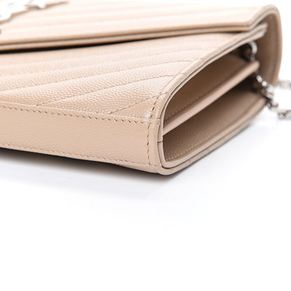 Saint Laurent Grain De Poudre Matelasse Chevron Monogram Chain Wallet Nude Powder 9 of 10