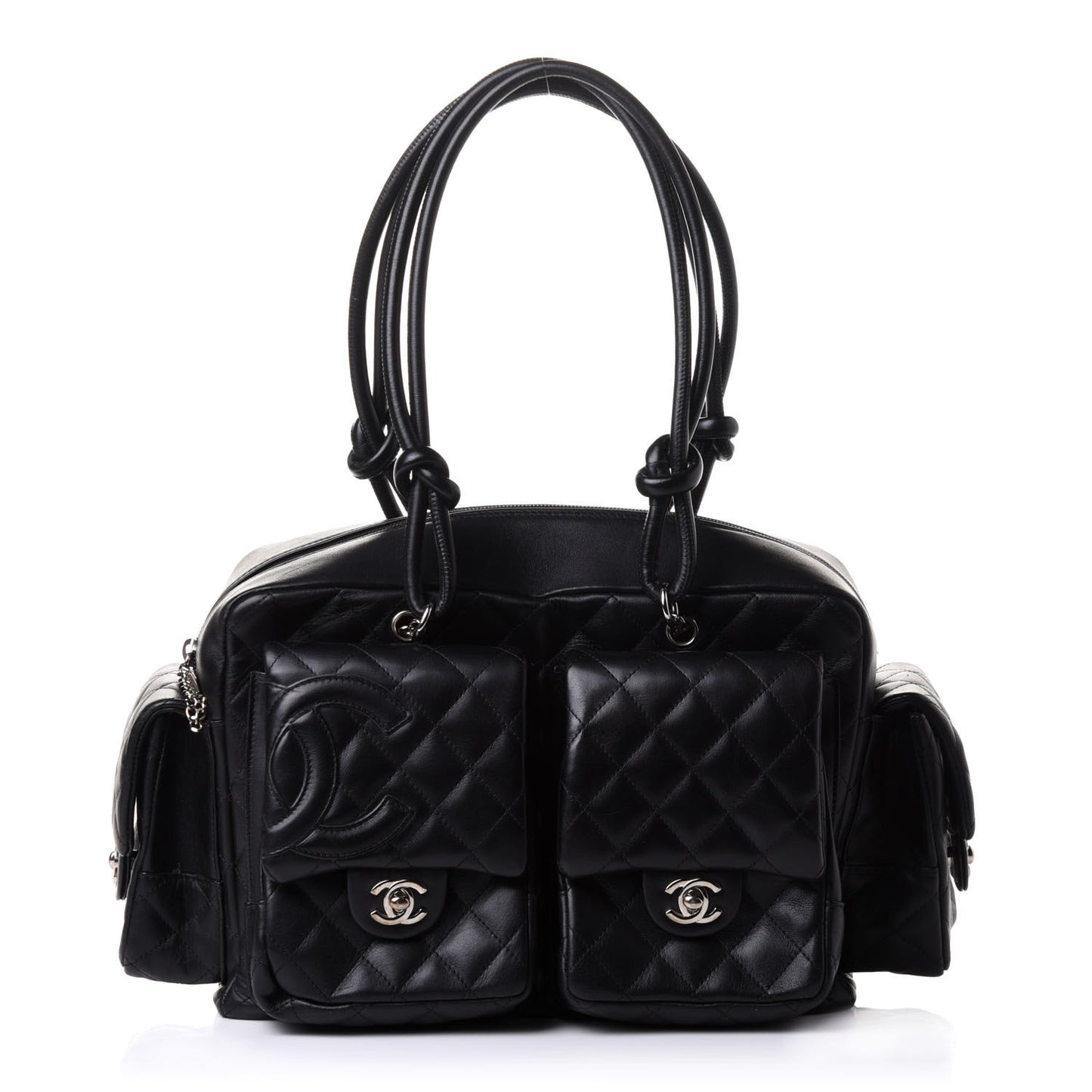 Calfskin Quilted Large Cambon Multipocket Reporter Black