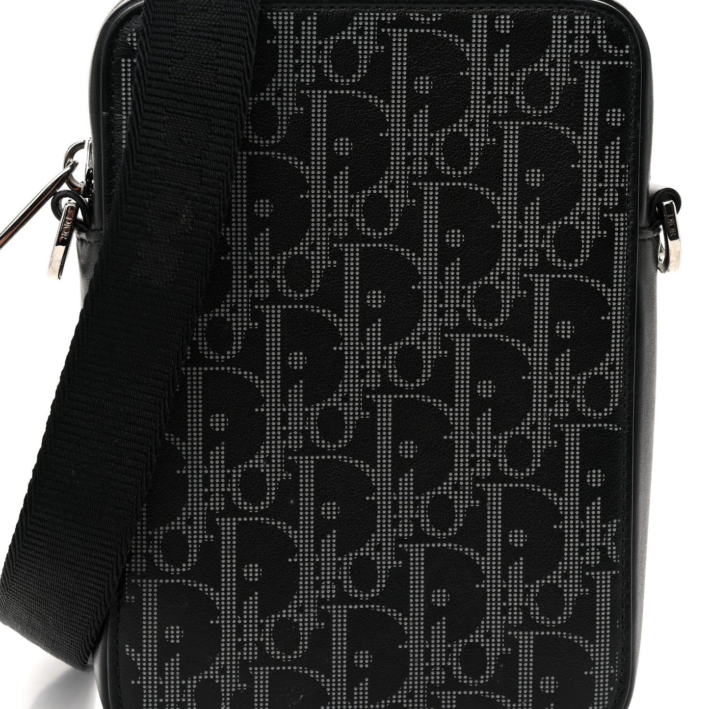 Calfskin Oblique Galaxy Perforated World Tour Messenger Pouch Black