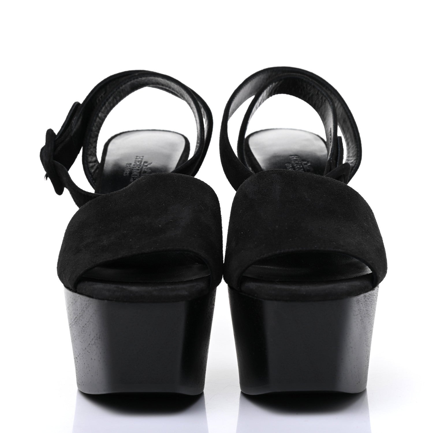 Hermes Suede Goatskin Tendresse Wedge Sandals 36 Black 2 of 9