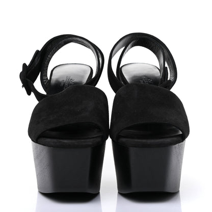Hermes Suede Goatskin Tendresse Wedge Sandals 36 Black 2 of 9
