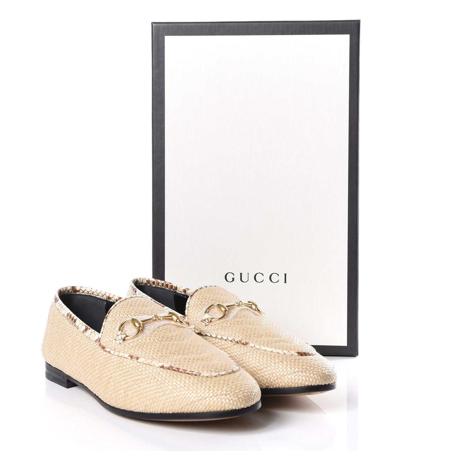 Raffia Elaphe Matelasse Horsebit Womens Jordaan Loafers 37.5 Natural Cream Brown