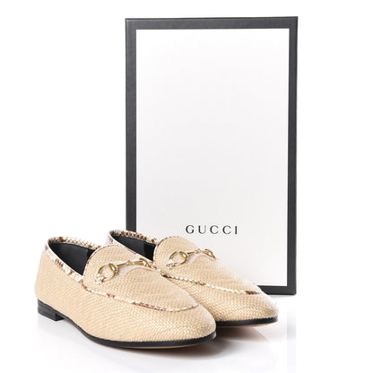 Gucci Raffia Elaphe Matelasse Horsebit Womens Jordaan Loafers 37.5 Natural Cream Brown 9 of 9