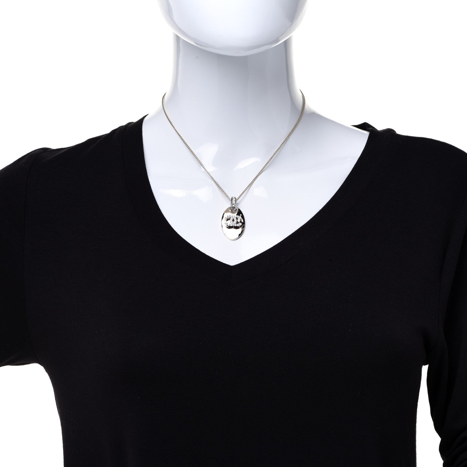 Chanel Crystal CC Pendant Necklace Gold 2 of 6