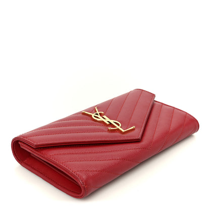 Saint Laurent Grain De Poudre Matelasse Chevron Monogram Flap Wallet Red 4 of 7