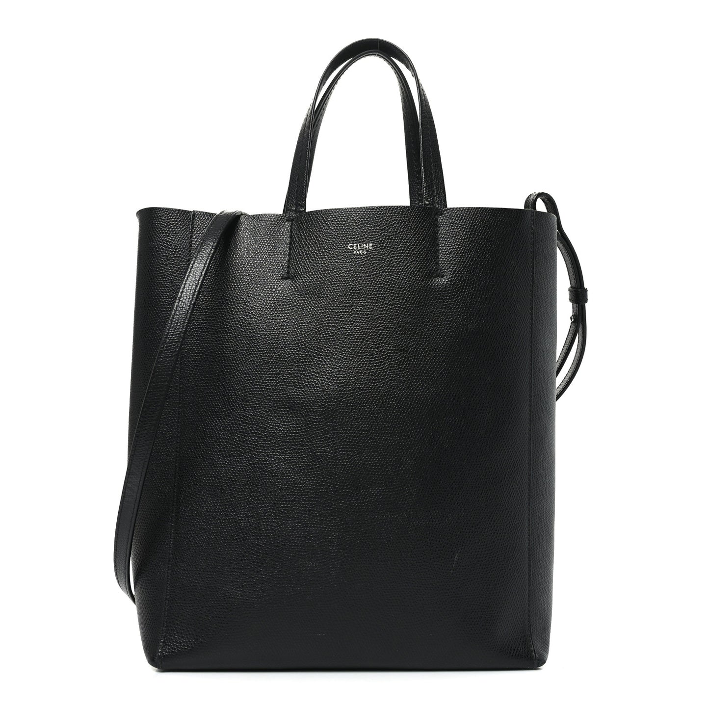 Grained Calfskin Small Vertical Cabas Black