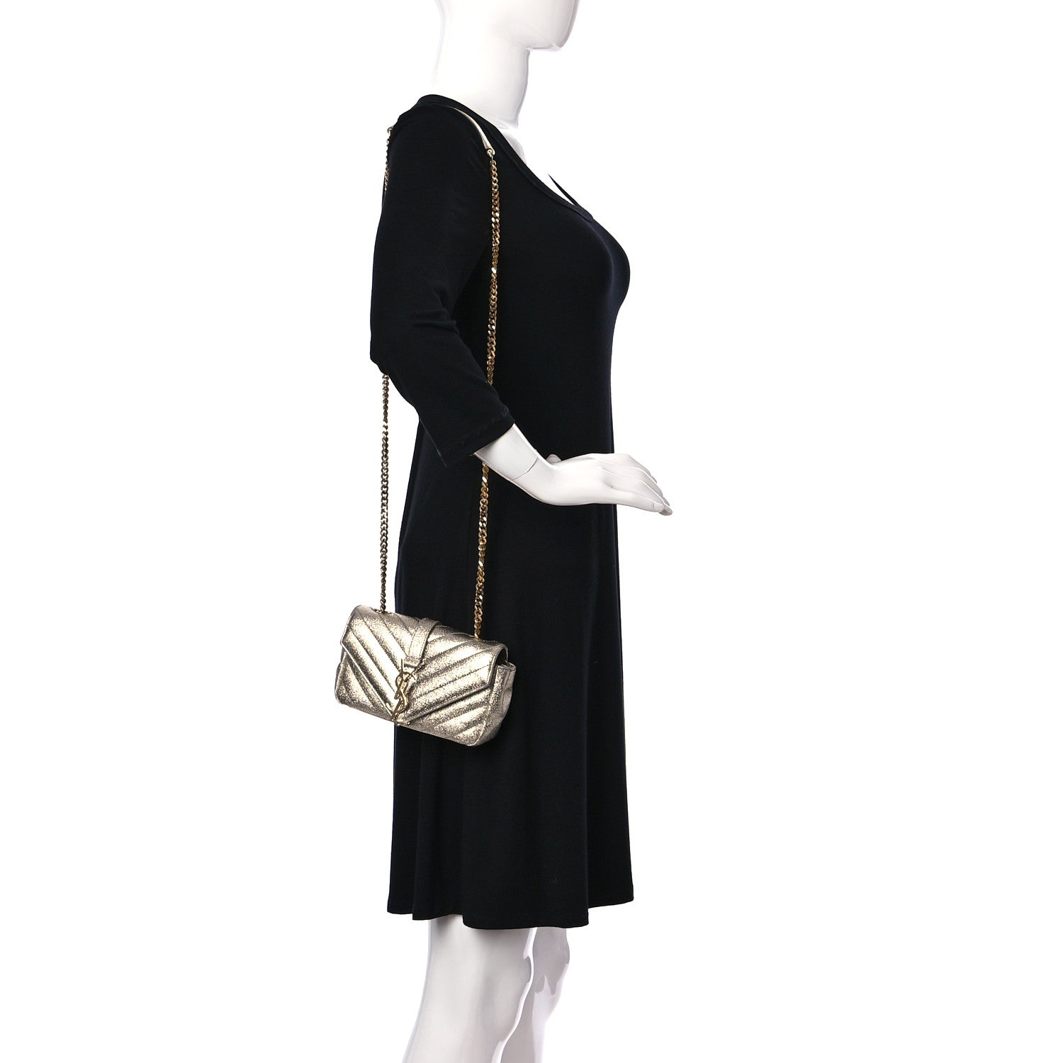Saint Laurent Metallic Nappa Matelasse Chevron Classic Monogram Baby Chain Bag 2 of 12