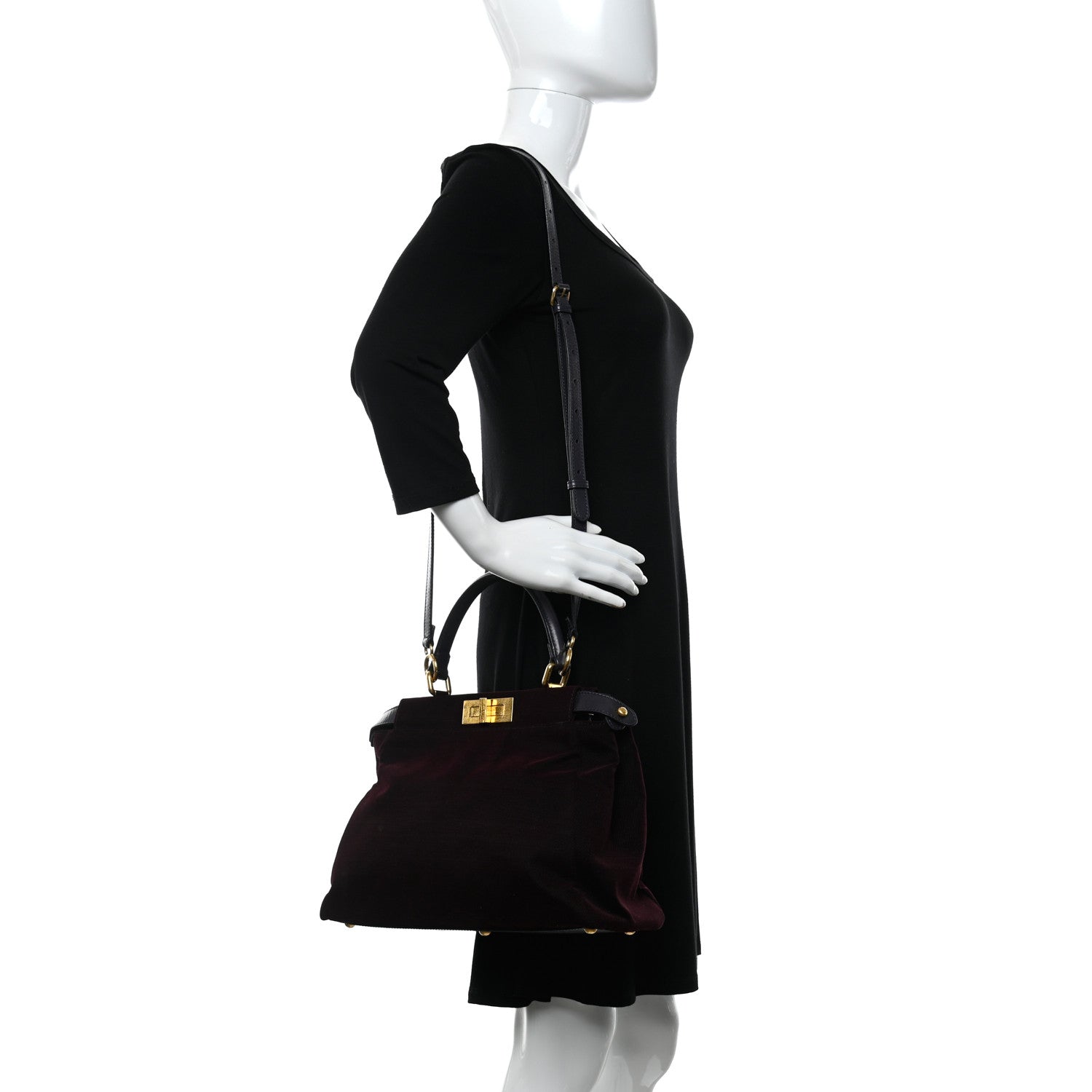 Fendi Denim Vitello Zucca Medium Peekaboo Iconic Satchel Vinaccia Blue Navy 2 of 12