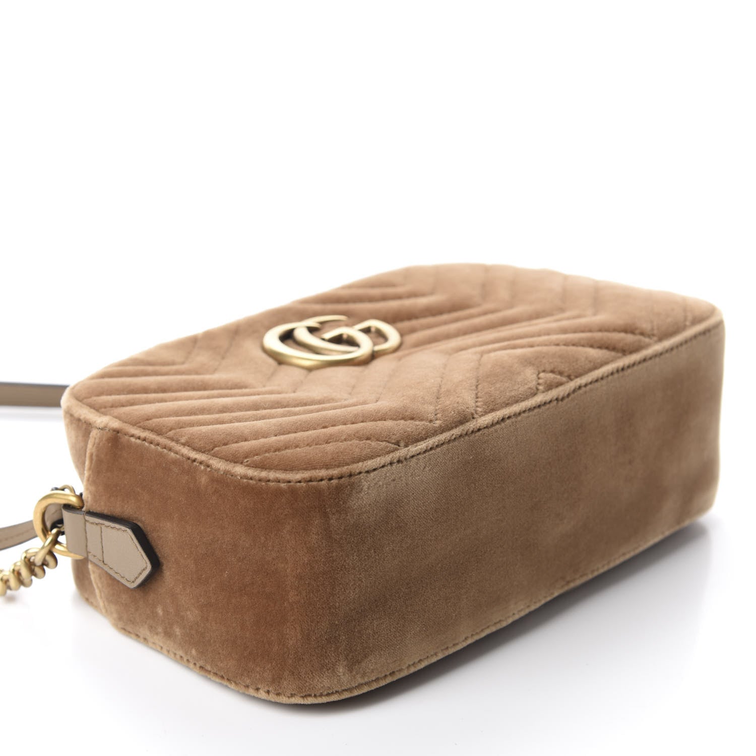 Gucci Velvet Matelasse Small GG Marmont Chain Shoulder Bag Taupe 4 of 11