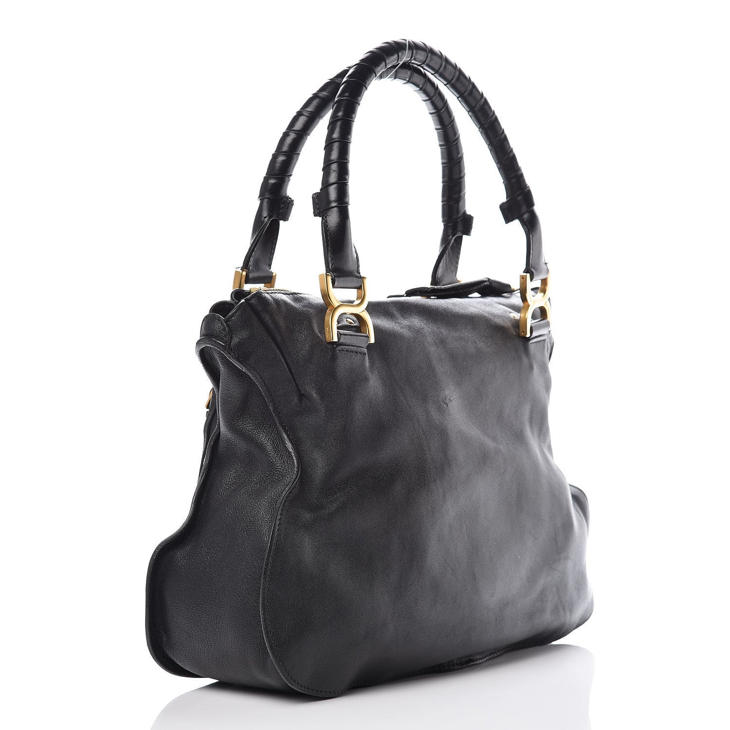 Calfskin Perforated Medium Marcie Animation Satchel Black