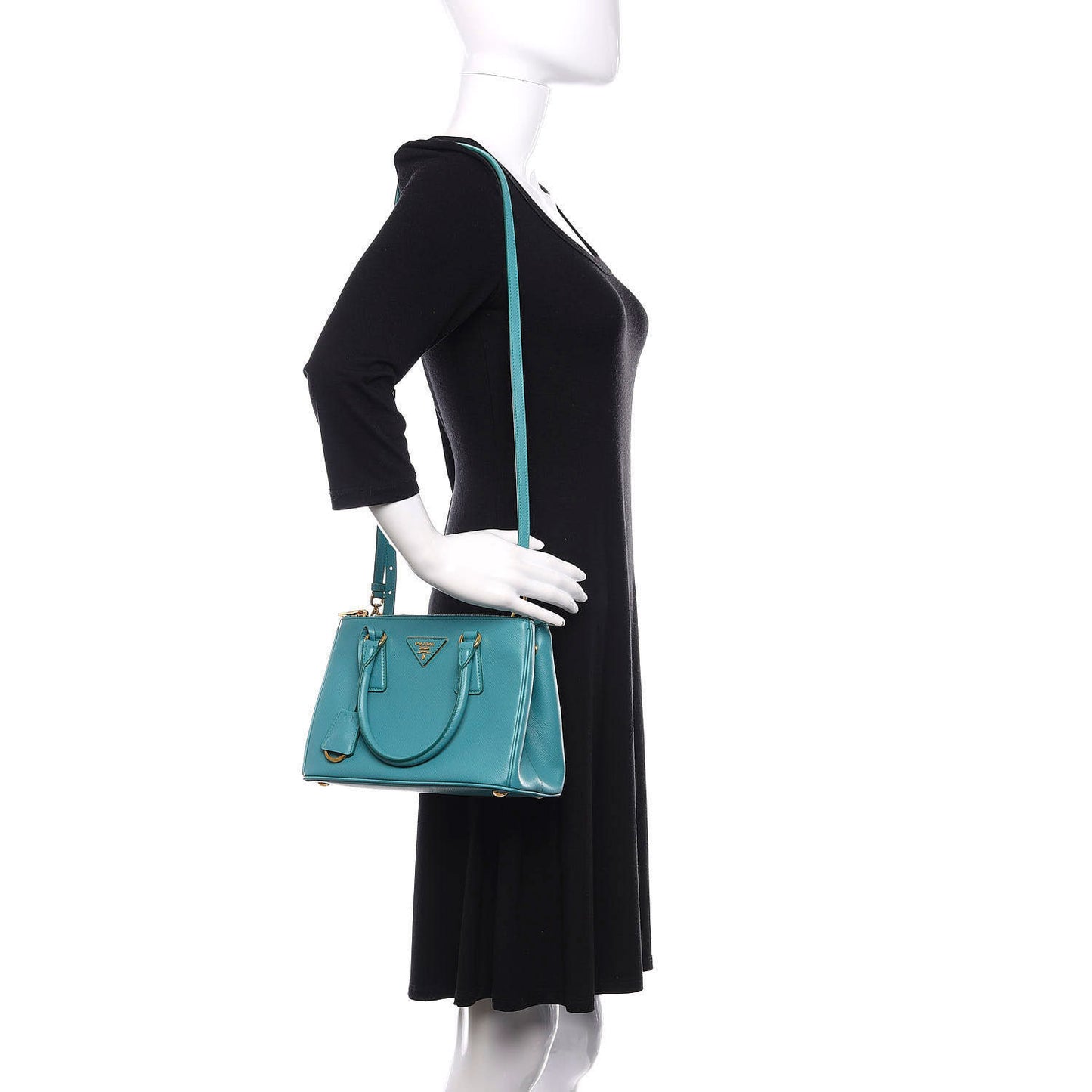 Saffiano Mini Galleria Double Zip Tote Turchese