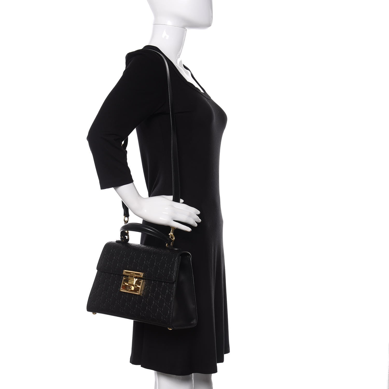 Gucci Guccissima Signature Small Padlock Top Handle Bag Black 2 of 10