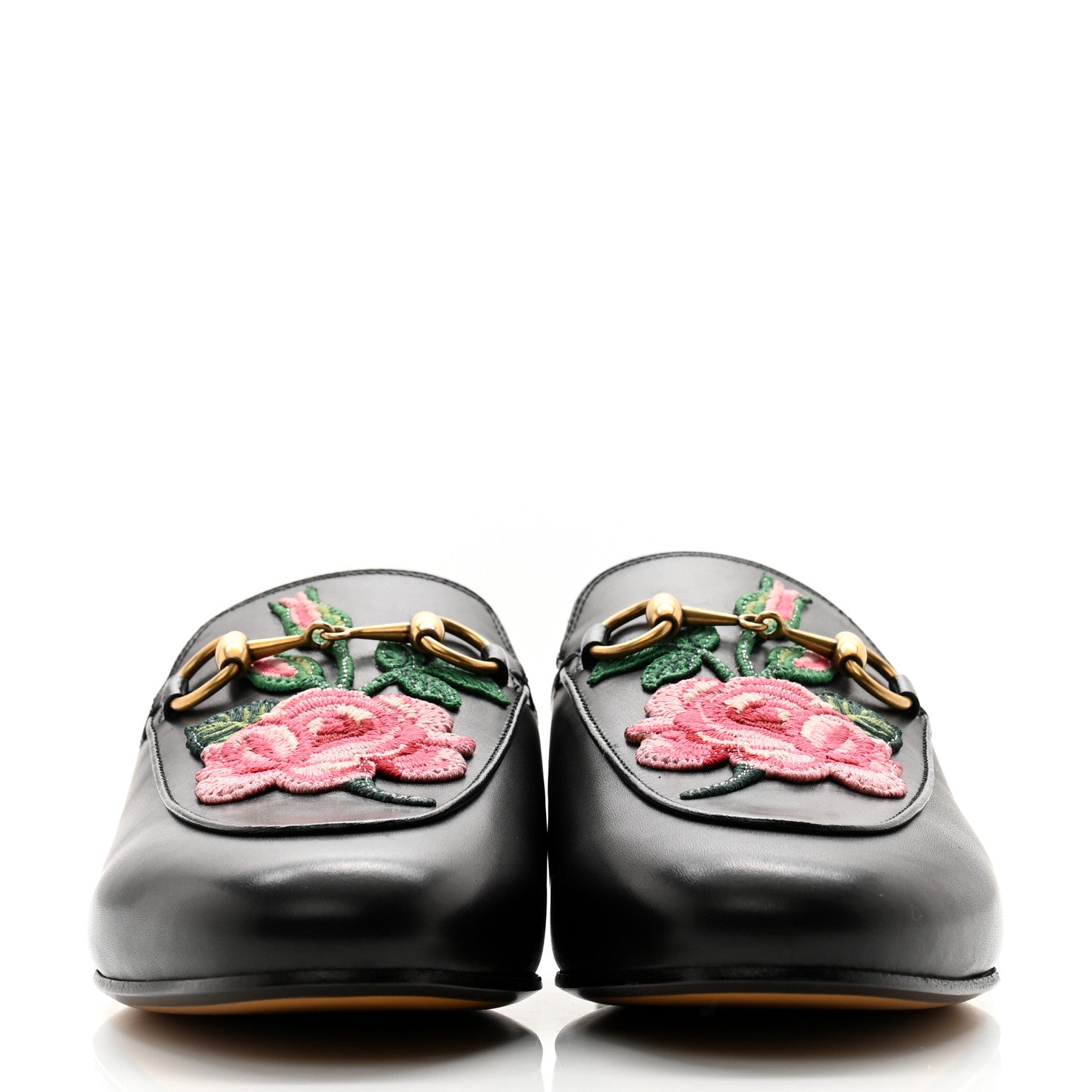 Gucci Calfskin Flower Embroidered Princetown Slippers 35.5 Black 2 of 10