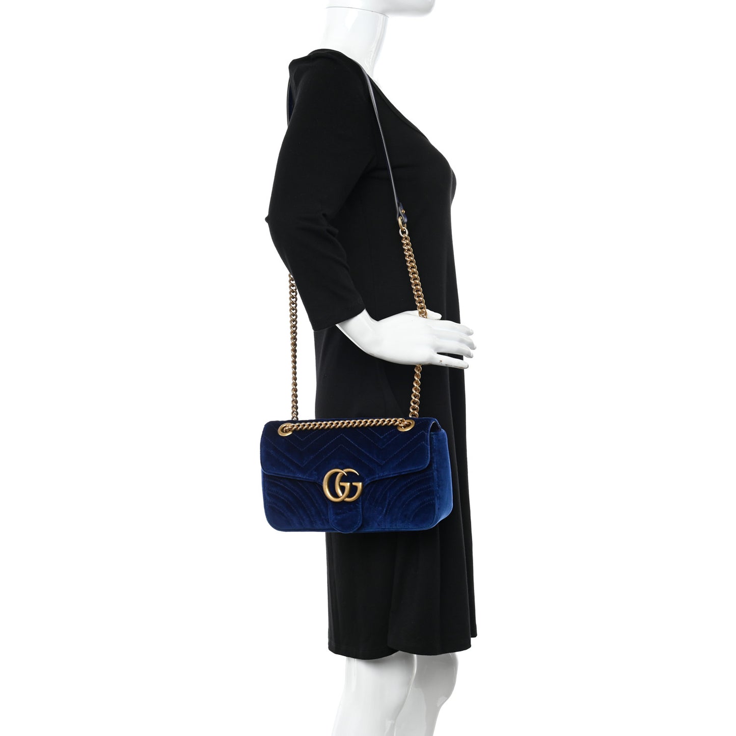Velvet Matelasse Small GG Marmont Shoulder Bag Cobalt Blue