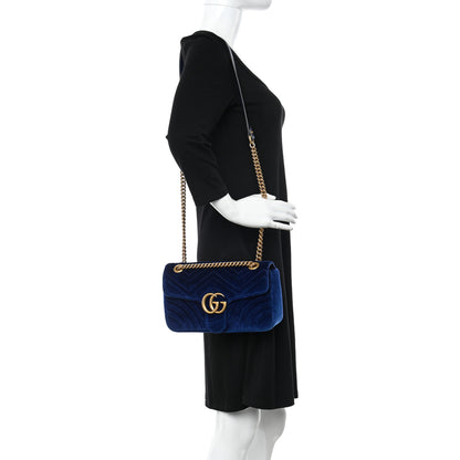 Gucci Velvet Matelasse Small GG Marmont Shoulder Bag Cobalt Blue 2 of 17