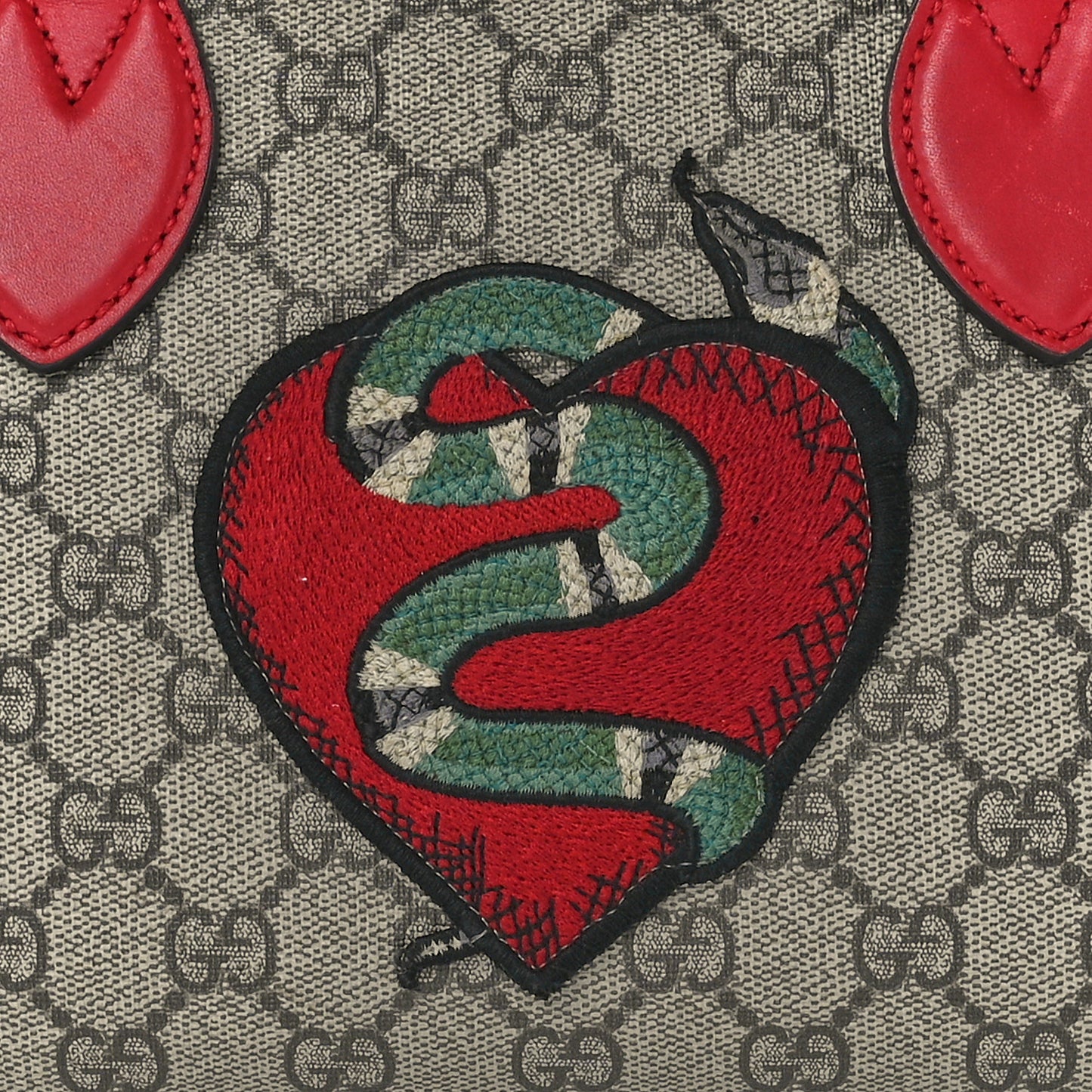 GG Supreme Monogram Kingsnake Heart Embroidered Small Boston Red