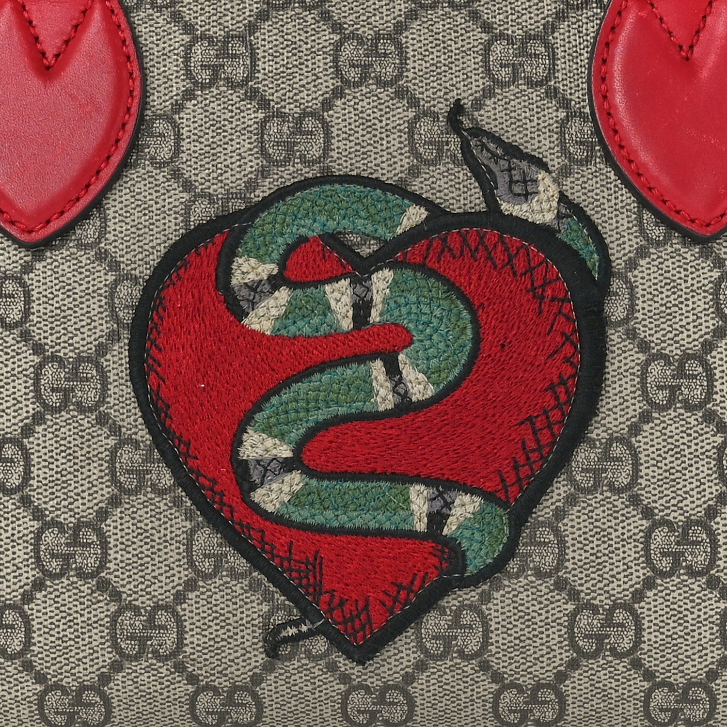 Gucci GG Supreme Monogram Kingsnake Heart Embroidered Small Boston Red 10 of 13