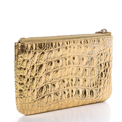 Chanel Metallic Calfskin Crocodile Embossed Cocodile Cosmetic Case Gold 3 of 8