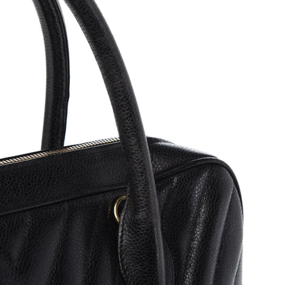 Chanel Caviar Chevron Top Handle Bag Black 12 of 14